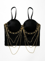 Black with gold chain Fringe Chain Corset Cami Top Summer Outerwear