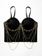 Schwarz Mit Goldkette Fransen Ketten Korsett Cami Top Sommer Oberbekleidung