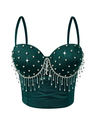 Fringe Beaded Corset Cami Slim Fit Tube Top