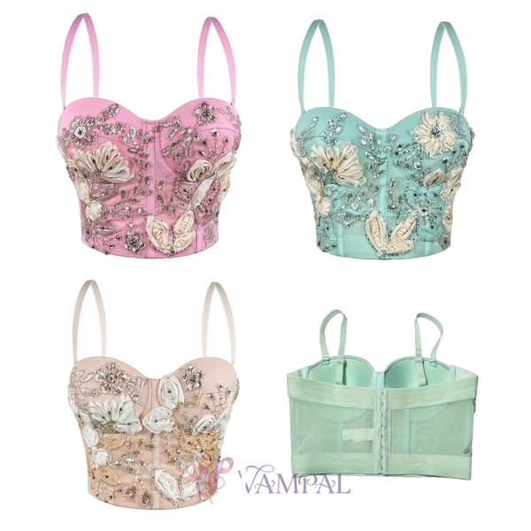 Beaded Flower Corset Slimming Bodycon Cami Top