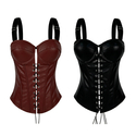 PU Leather Lace-Up Corset Top With Chest Pads