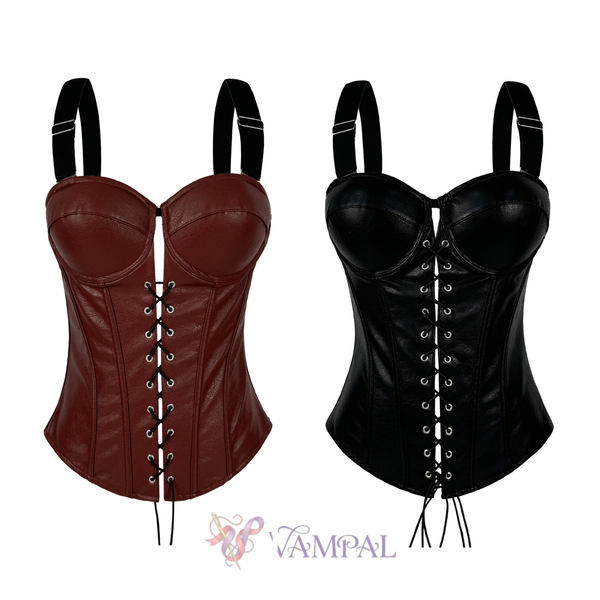 PU Leather Lace-Up Corset Top With Chest Pads