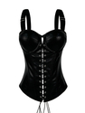 PU Leather Lace-Up Corset Top With Chest Pads