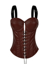 PU Leather Lace-Up Corset Top With Chest Pads
