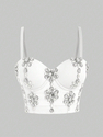 Cami Diamond Decor Thin Straps Slim Fit Corset Crop Top