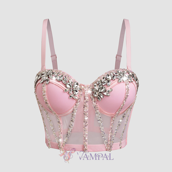 Handmade Rhinestone Sequin Bustier Camisole Top