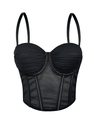 Mesh Ruched Corset-Style Bustier Cropped Cami Top