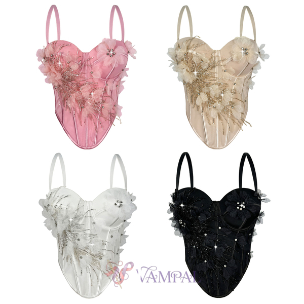 Handmade Floral Beaded Corset Open Back Camisole Top