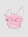Pink Floral Beaded Corset Spaghetti Strap Top With Chest Pads