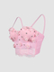Pink Floral Beaded Corset Spaghetti Strap Top With Chest Pads