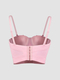 Pink Floral Beaded Corset Spaghetti Strap Top With Chest Pads