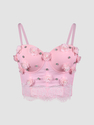 Pink Floral Beaded Corset Spaghetti Strap Top With Chest Pads