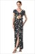 Kurzärmeliges Blumen-Druckkleid mit V-Ausschnitt, Schlitz und vorderem Cut-Out