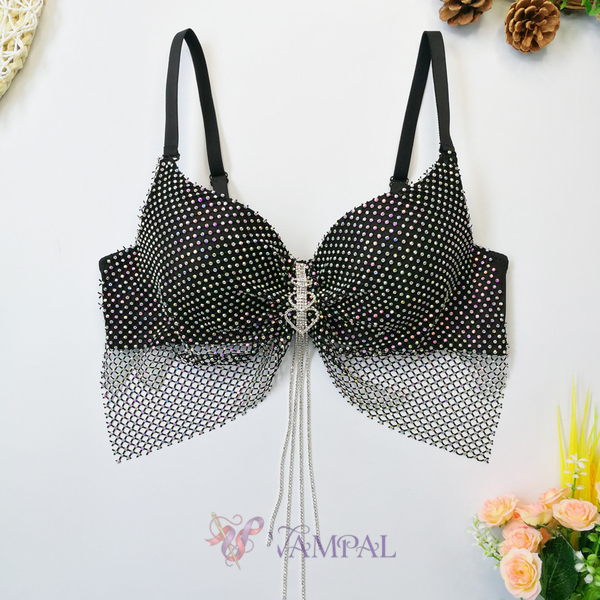 Iridescent Butterfly Rhinestone Fishnet Bustier Cami