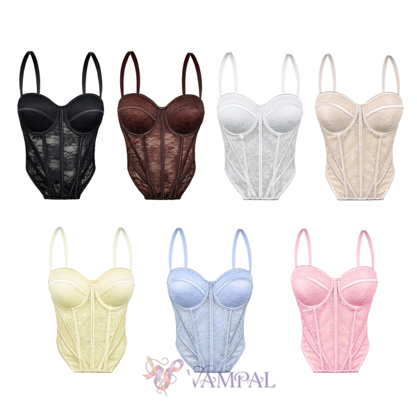 Lace Semi-Sheer Mesh Corset Push-Up Top With Chest Pad