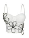 Diamantblumen-Fischgräten-Korsett mit Brustpolstern Halbtransparentes Mesh-Top