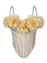 French-Style 3D Floral Sheer Mesh Fishbone Crop Top