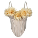 French-Style 3D Floral Sheer Mesh Fishbone Crop Top