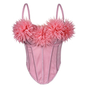 French-Style 3D Floral Sheer Mesh Fishbone Crop Top