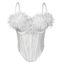 French-Style 3D Floral Sheer Mesh Fishbone Crop Top