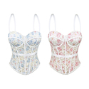 Embroidered Floral Mesh Sheer Corset Cami Top