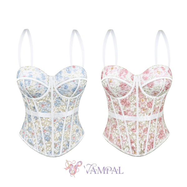 Embroidered Floral Mesh Sheer Corset Cami Top