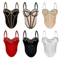 Strass-Fransen-Farbblock-Korsett-Bustier-Cami-Top