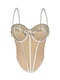 Strass-Fransen-Farbblock-Korsett-Bustier-Cami-Top