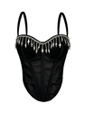 Strass-Fransen-Farbblock-Korsett-Bustier-Cami-Top