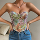 Retro Floral Lace-Up Camisole Corset Top
