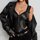 Black PU Leather Lace Spliced Corset Camisole Slim Fit Push-Up Vest
