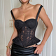 Embroidered Lace Fishbone Lace-Up Corset Vest