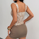 Khaki Lace-Up Embroidered Slim Fit Camisole