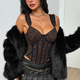 Dark brown Leopard Print Sequin Lace-Up Corset Cami Top