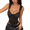 Dark brown Leopard Print Sequin Lace-Up Corset Cami Top