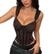 Dark brown Leopard Print Sequin Lace-Up Corset Cami Top