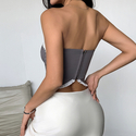 Gray Lace Trim Bow Corset Crop Top Women