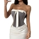 Gray Lace Trim Bow Corset Crop Top Women