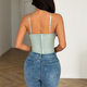 Bean green Embroidered Mesh Corset Bustier Crop Top