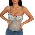 Bean green Embroidered Mesh Corset Bustier Crop Top
