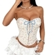 Apricot Fishbone Lace-Up Corset Cami Top With Push-Up Pads