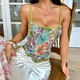 Green Vintage Jacquard Lace-Up Corset Crop Top