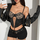 Black Sheer Lace Bustier Push-Up Underwire Lace-Up Crop Top