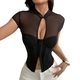 Schwarzes chinesischer-Stil-Knotenknopf-Mesh-Spliced-halbtransparentes-Cutout-Slim-Fit-Korsett-Top