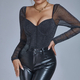 Black Women's Backless Long Sleeve Slim Fit Bodysuit