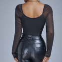 Black Women's Backless Long Sleeve Slim Fit Bodysuit