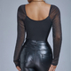 Black Women's Backless Long Sleeve Slim Fit Bodysuit