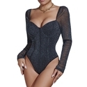 Black Women's Backless Long Sleeve Slim Fit Bodysuit