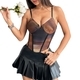 Light Brown Women's Sheer Mesh Rhinestone Corset Tank Top