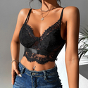 Schwarzes Damen-Spitzen-Patchwork-Cami-Tank-Top rückenfreies Mesh-Wimpernbesatz-Clubwear